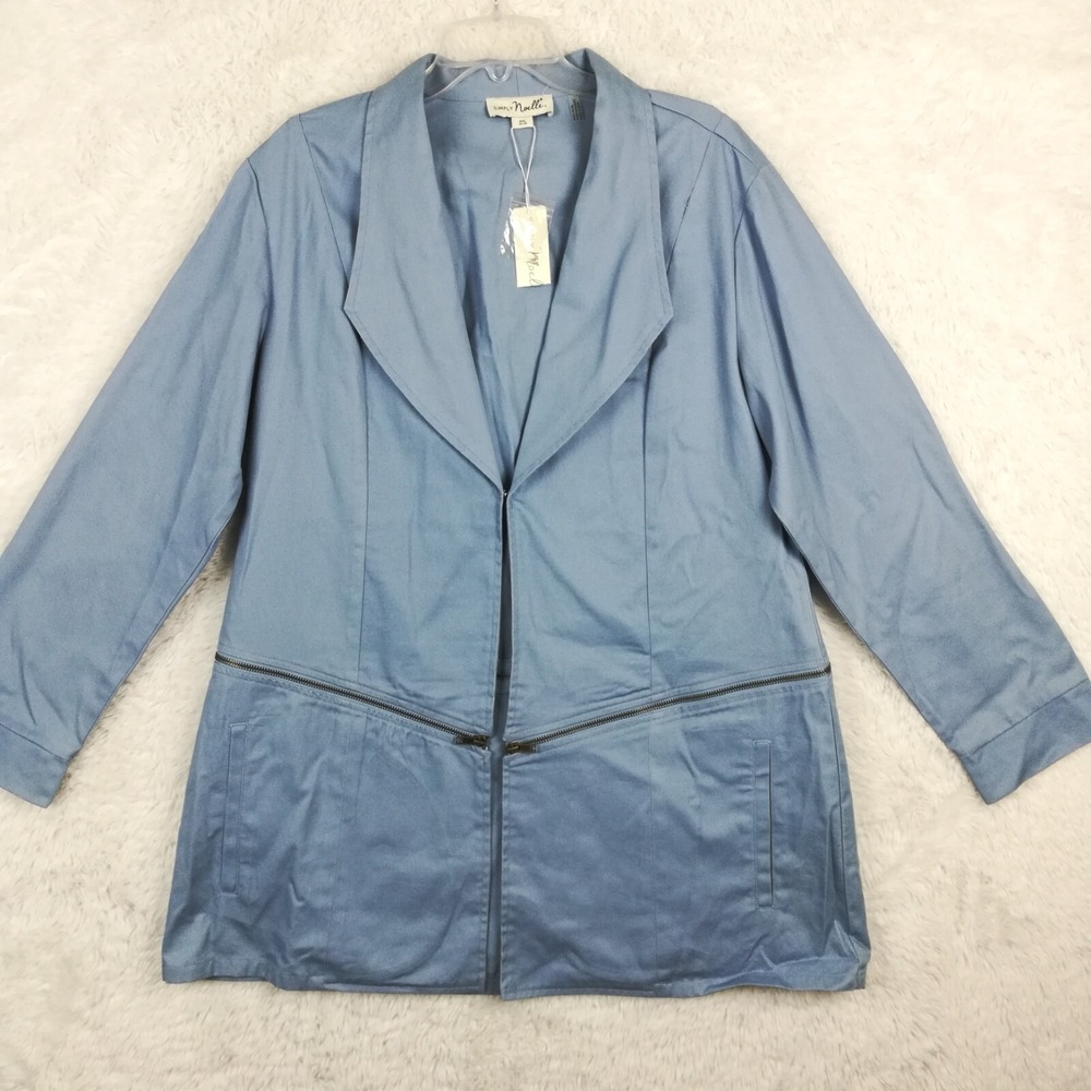Simply Noelle Womens Jacket A-Line Coat Hook Closure Blue Zipper Accent XXL New